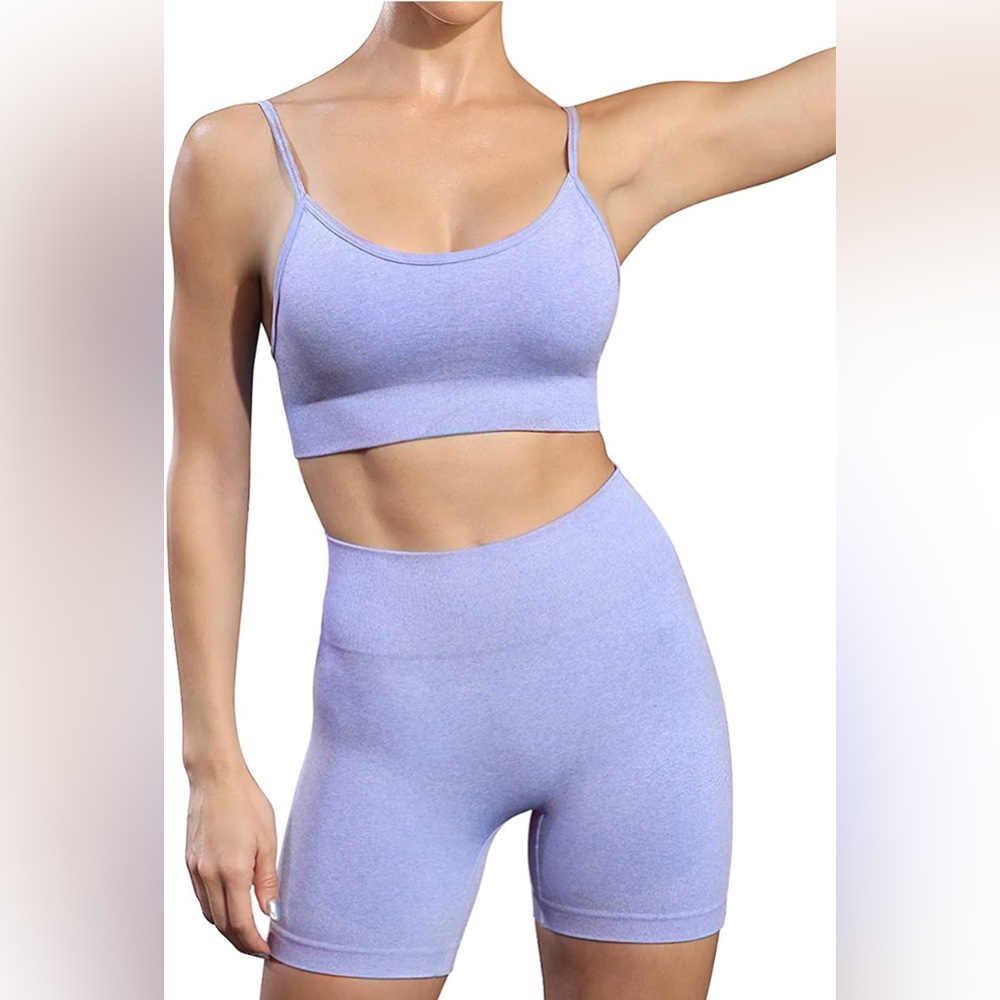 Seamless Workout Set: High Waist Biker Shorts & Adjustable Padded Sports Bra